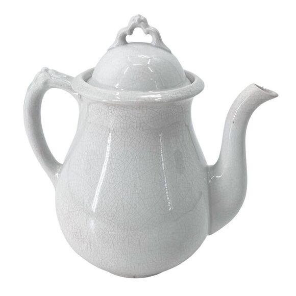 Antique White Ironstone China Teapot with Crazing Farmhouse Decor - Picture 1 of 13